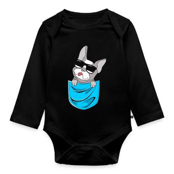 Boston Terrier - Baby Bio-Langarm-Body - Schwarz - Vorne