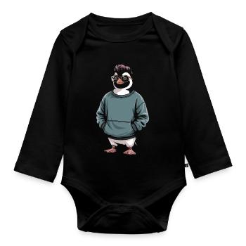 Cute Penguin - Gift for Penguin Lover - Organic Longsleeve Baby Bodysuit - black - Front