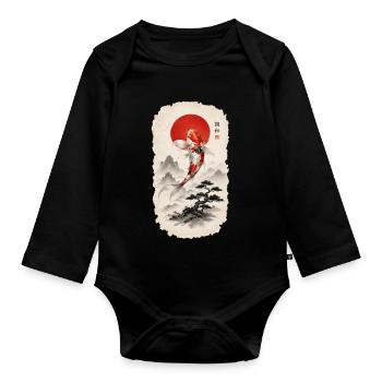 Koi im Japan-Stil  Zen & Harmonie - Baby Bio-Langarm-Body - Schwarz - Vorne