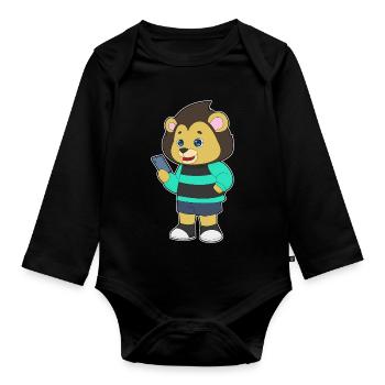 Lion Smartphone - Organic Longsleeve Baby Bodysuit - black - Front