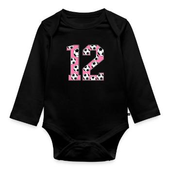 12 Anniversaire Football Rose - Body Bébé bio manches longues - noir - Devant