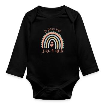 Je peux pas j'ai 4 ans - Body Bébé bio manches longues - noir - Devant