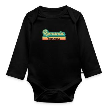 Rumänien Reise Sommer Balkan Bukarest - Baby Bio-Langarm-Body - Schwarz - Vorne