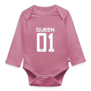 King - Queen gift present idea - Organic Longsleeve Baby Bodysuit - mauve - Front