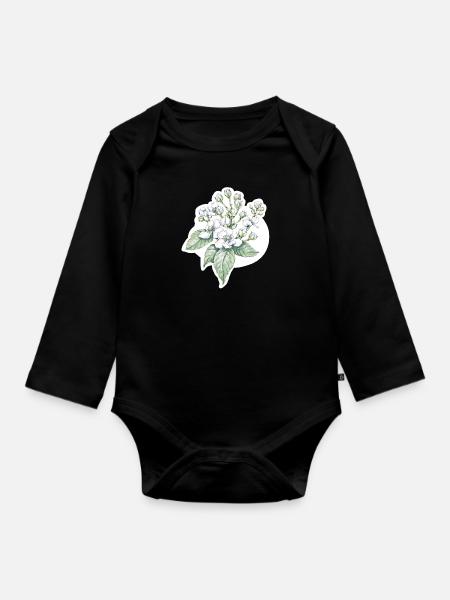 Brombeerblüte - Zeichnung - Baby Bio-Langarm-Body - Schwarz
