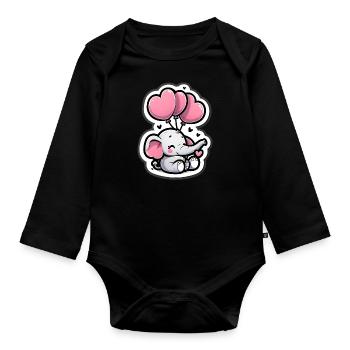 Cute baby elephant with heart balloon elephant mom - Organic Longsleeve Baby Bodysuit - black - Front