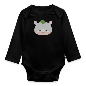 Pygmy Hippo Emotional Support Leaf - Organic Longsleeve Baby Bodysuit - black - Front