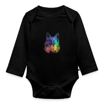 rainbow dog - Baby Bio-Langarm-Body - Schwarz - Vorne