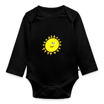 happy sonne mit gesicht - Baby Bio-Langarm-Body - Schwarz - Vorne