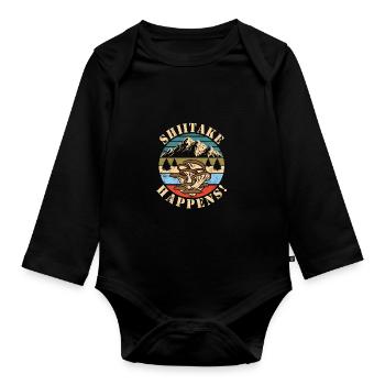 Mushroom picking - Organic Longsleeve Baby Bodysuit - black - Front