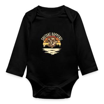Mushroom picking - Organic Longsleeve Baby Bodysuit - black - Front