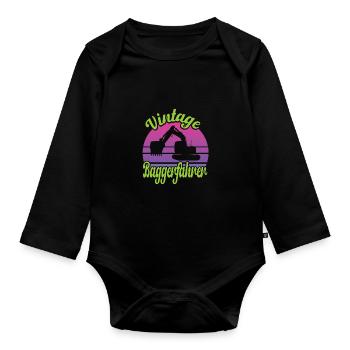 Excavator driver - Organic Longsleeve Baby Bodysuit - black - Front