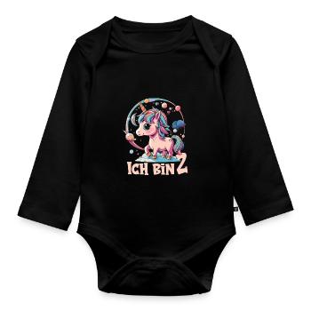 2. Geburtstag - Baby Bio-Langarm-Body - Schwarz - Vorne