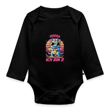 2. Geburtstag - Baby Bio-Langarm-Body - Schwarz - Vorne