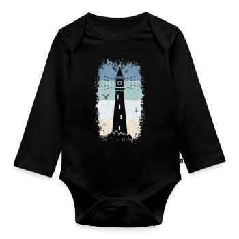 Phare Retro mer nord Baltique côte vacances S - Body Bébé bio manches longues - noir - Devant