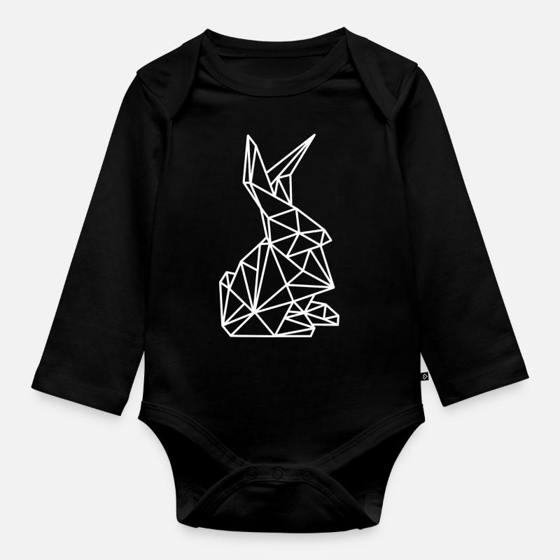 Rabbit Geometry Lines - Organic Longsleeve Baby Bodysuit - black