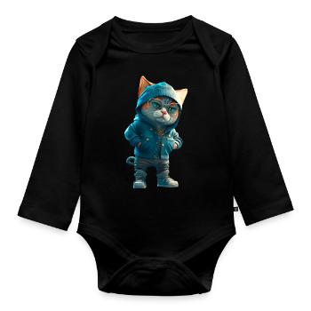 Hipster Katze Stylish Cat - Baby Bio-Langarm-Body - Schwarz - Vorne