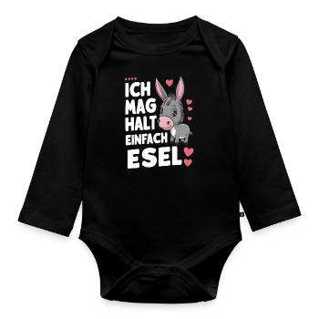 Esel Eselchen Maultier Muli - Baby Bio-Langarm-Body - Schwarz - Vorne