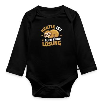 Faultier Faultiere Tier Schlafen Faul - Baby Bio-Langarm-Body - Schwarz - Vorne