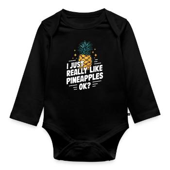 Ananas Fruit tropical hawaïen - Body Bébé bio manches longues - noir - Devant