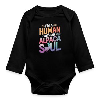 Alpaka Llama - Baby Bio-Langarm-Body - Schwarz - Vorne