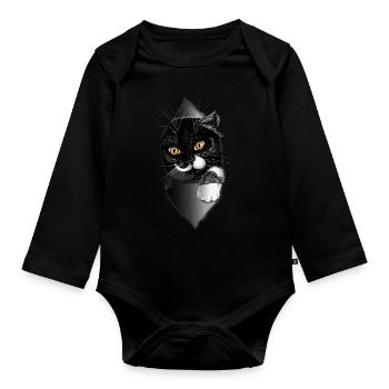 Katzenversteck - Baby Bio-Langarm-Body - Schwarz - Vorne
