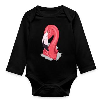 3D Flamingo - Baby Bio-Langarm-Body - Schwarz - Vorne