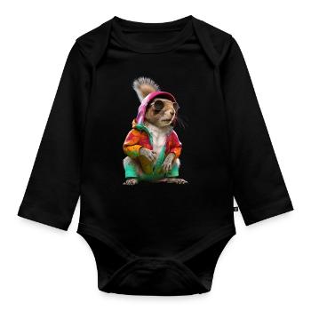 Eichhörnchen mit Sonnenbrille Bunt Coole Waldtiere - Baby Bio-Langarm-Body - Schwarz - Vorne