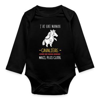 Maman Cavalière Cool - Body Bébé bio manches longues - noir - Devant