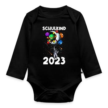 Schulkind 2023 - Astronaut Schüler Schulanfang Pla - Baby Bio-Langarm-Body - Schwarz - Vorne