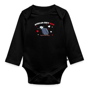 African Grey Parrot Mom Love funny Women - Organic Longsleeve Baby Bodysuit - black - Front