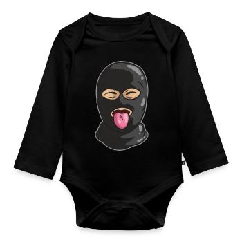 Friendly Thief Mask Tongue Bank Robber Gangster - Organic Longsleeve Baby Bodysuit - black - Front