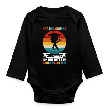 Kindergarten Anfang Kindergartenanfänger Geschenk - Baby Bio-Langarm-Body - Schwarz - Vorne