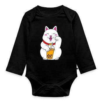 T-shirt Maneki Neko Japan Lucky Charm Boba - Body Bébé bio manches longues - noir - Devant