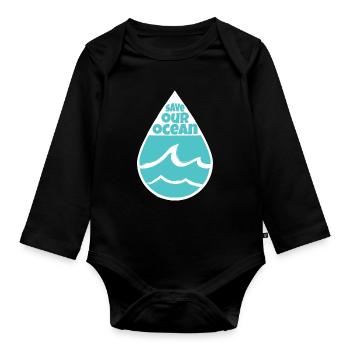 Save the Ocean for Planet A - Baby Bio-Langarm-Body - Schwarz - Vorne