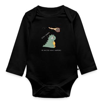 Dino | Stay Happy No Matter What Happens - Baby Bio-Langarm-Body - Schwarz - Vorne