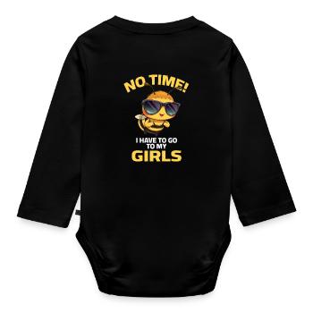 Honig Biene Bienen Lustige Imker Sprüche - No time - Baby Bio-Langarm-Body - Schwarz - Hinten