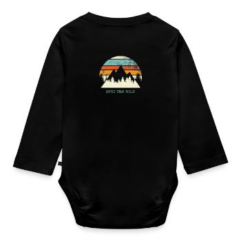 Into the wild saying sayings retro mountains outdoor - Organic Longsleeve Baby Bodysuit - black - Back