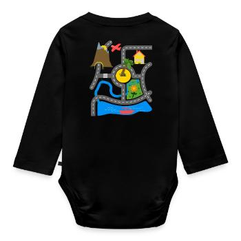 Car play carpet for children on daddy's back - Organic Longsleeve Baby Bodysuit - black - Back