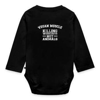 This bicep is Vegan, Strong Vegan - Organic Longsleeve Baby Bodysuit - black - Back