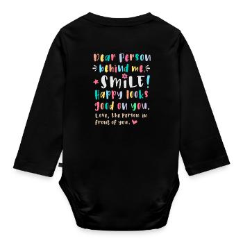 Chère personne derrière moi, Souriez, Heureux se tient le - Body Bébé bio manches longues - noir - Dos