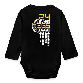 Feuerwehr - 24 Tage 365 Stunden - Baby Bio-Langarm-Body - Schwarz - Hinten