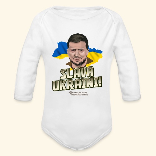 Zelensky Porträt und Slogan Ruhm der Ukraine - Baby Bio-Langarm-Body