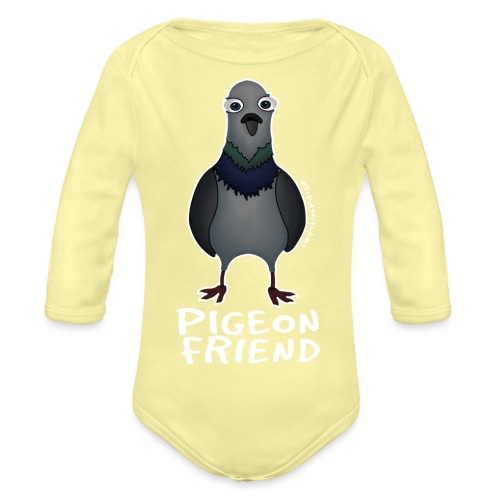 Amy's 'Pigeon Friend' design (white txt) - Organic Longsleeve Baby Bodysuit