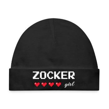 Gaming Girl – Retro Zockerin Design mit Lebensherz - Baby Premium Organic Mütze - Schwarz - Vorne