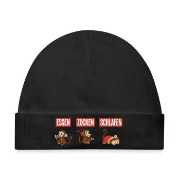 Essen Zocken Schlafen Gamer Spruch - Baby Premium Organic Mütze - Schwarz - Vorne