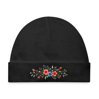 Aquarell Blumengemälde Kunstdruck - Baby Premium Organic Mütze - Schwarz - Vorne