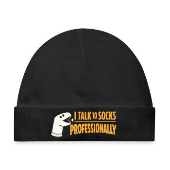 Mit Socken reden | Sockenpuppe Humor - Baby Premium Organic Mütze - Schwarz - Vorne