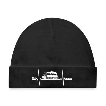 Lokomotive Eisenbahn Zug Zickzack Linie Dampflok - Baby Premium Organic Mütze - Schwarz - Vorne