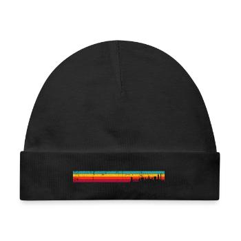 Retro Skyline auf Sonnenuntergang Streifen - Baby Premium Organic Mütze - Schwarz - Vorne